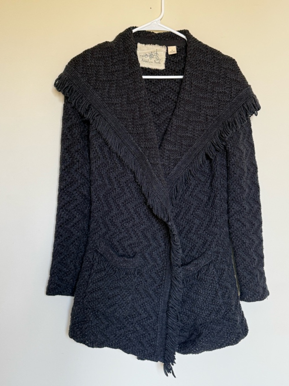 Anthropologie Angel Of The North Black Fringe Shawl-Collar Cardigan